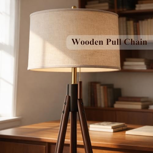 MOFFE Mid Century Tripod Floor Lamp with Pull Chain,Black & Gold Finish - color: Espresso Walnut