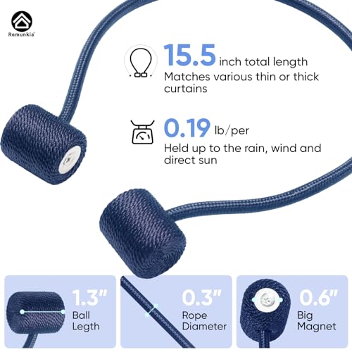 Remunkia Magnetic Curtain Tiebacks 2 Pack, Curtain Tie Backs Holder, Outdoor Curtains Tiebacks Window Treatment Holdbacks with Strong Magnet for Home Bedroom Office Decorative Drape Curtains - Navy - color: Navy, size: 2 Pack