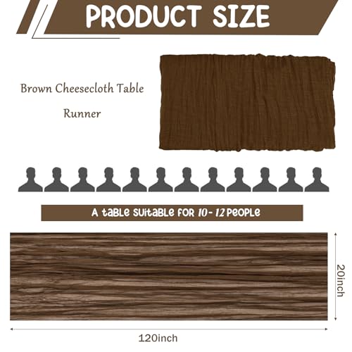 2 Pack 120 Inch Brown Cheesecloth Table Runner Boho Rustic Gauze Sheer Romantic 10 FT Long Cheese Cloth Table Runner for Bridal Baby Shower Wedding Party Birthday Holiday Home Easter Decor - color: Brown