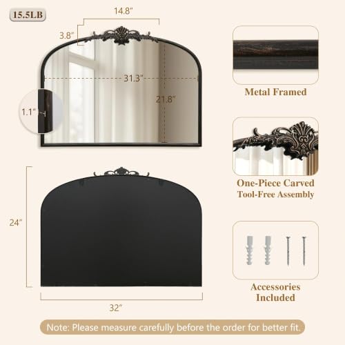 Besdomus Antique Black Wall Mirror: 32"x24" French Ornate Decorative Mirror - color: Black Gold, size: 24"L x 32"W