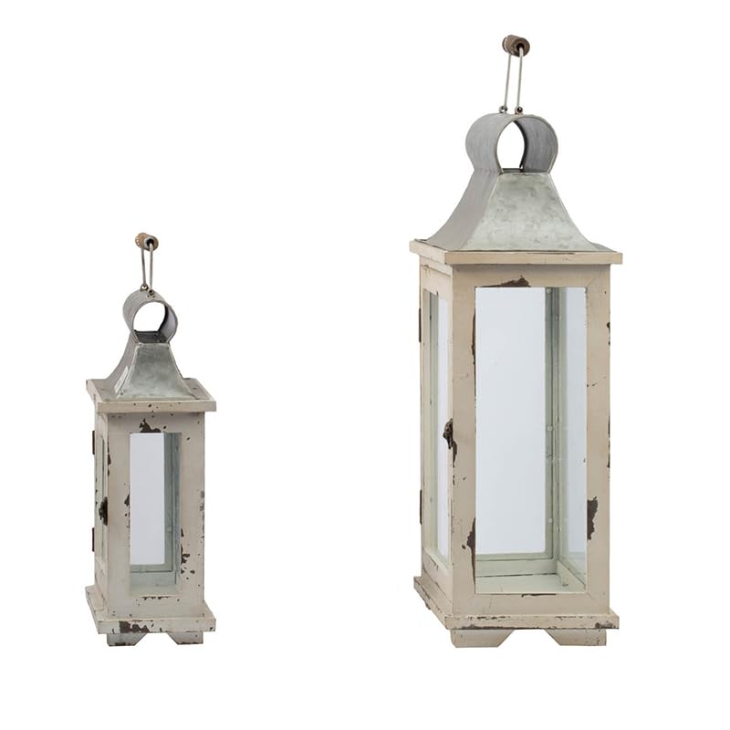 Rustic Wooden Candle Lanterns - Set of Two, Decorative Hurricane Lantern Holders for Indoor Outdoor Use - Home, Garden, Wedding Decor
