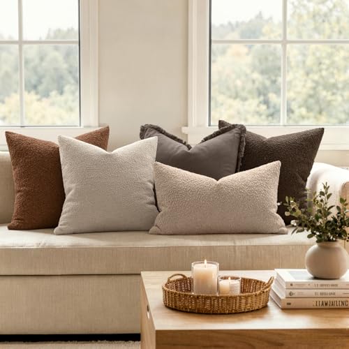 MIULEE Textured Boucle Lumbar Pillow Cover for Bed 12x20 Neutral - color: Neutral, size: 20" x 12" (Pack of 1)