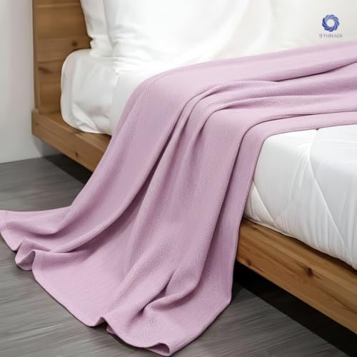 100% Long Staple Cotton Herringbone Multipurpose Blanket | Soft & Breathable, Lightweight All-Season Throw for Sofa/Couch/Bed | Machine Washable | (Herringbone - Lavender, Queen) - color: Herringbone - Lavender, size: Queen (U.S. Standard)