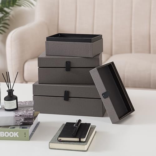 Soul & Lane - Decorative Storage Boxes with Lids, Set of 3, Graphite Grey