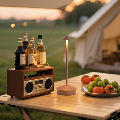 2 Pack Aluminum Cordless Table Lamp, 6000mAh Rechargeable Table Lamps, Portable Touch LED Lamp, Outdoor Waterproof Dimmable Cordless Rechargeable Table Lamps for Restaurant/Patio-(Brown) - color: Brown
