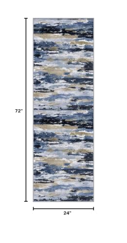 Abstract Washable 2x6 Runner Rug Non Slip Runners for Hallway - color: Navy / Blue / Taupe, size: 2' x 6' (Runner)