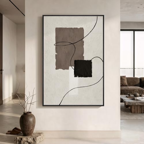 Extra Large Framed Neutral Beige Brown Abstract Wall Art, Vertical 40x60 In - color: Beige and Brown B, size: 60"L x 40"W