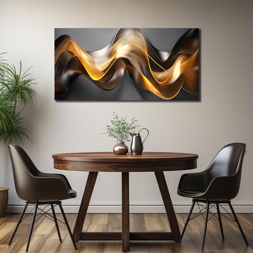 Ouzzlie Black Wall Art Abstract Wall Picture for Living Room - color: Grayish gold, size: 48"L x 24"W