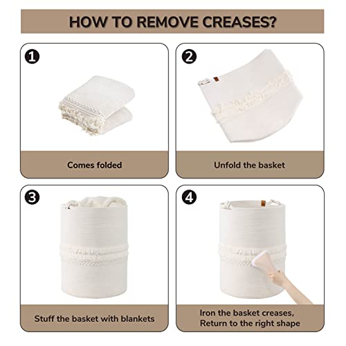 CherryNow 70L Woven Rope Laundry Basket with Tassel, 16" x 22", White - color: Off-white, size: 69L (16"W x 22"H)