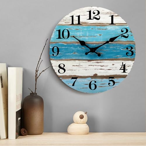 CHYLIN Wall Clock Beach 12" Coastal Silent Non-Ticking Battery Operated - color: A-blue,white, size: 12 Inch