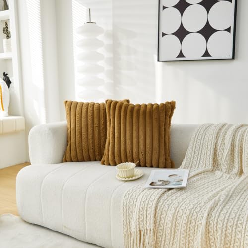 Sunday Praise Faux Fur Plush Decorative Throw Pillow Covers 20x20 Khaki - color: Khaki, size: 20" x 20" (Pack of 2)