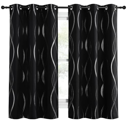 NICETOWN Blackout Curtain Panels 72 inches, Set of 2, 34 inches Wide, Black, Light Reducing Thermal Insulated Solid Grommet Blackout Curtains/Panels/Drapes for Living Room/Nursery/Kids Room - color: 1 - Black, size: 34"W x 72"L (Pack of 2)