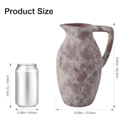 Ceramic Flower Vase with Handle, 9.65 inch Tall Ceramic Vase Home Decor Farmhouse Vases Terracotta Table Vases for Living Room Bathroom Modern Coffee Table Centerpieces Bookshelf Kitchen Fireplace - color: 9.65 in - Terracotta