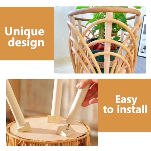 Boho Rattan Plant Stand, Set of 2 (Small & Medium), Indoor Outdoor