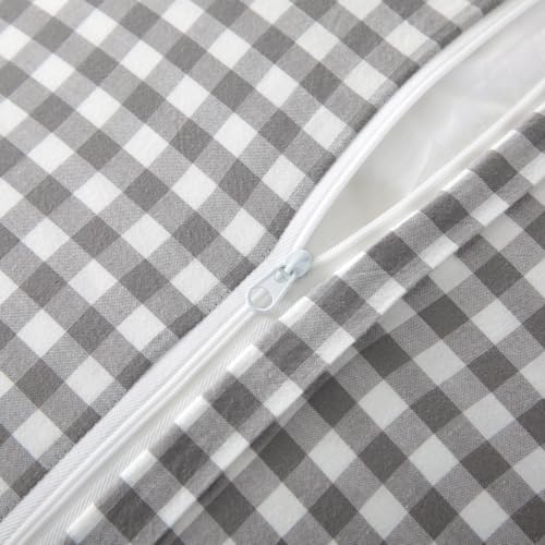 Silnuo 2 Pack Grey/White Plaid Ruffle Throw Pillow Covers Farmhouse Checkered Pillowcases Washed Cotton Gingham Pillow Shams for Bed, Sofa, Living Room-20"x20" - color: Grey/White Plaid, size: 20" x 20" - Set of 2