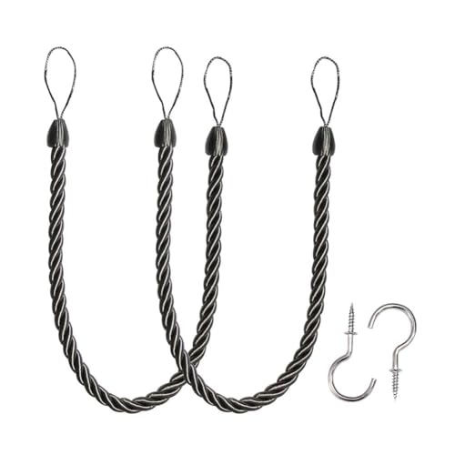 BEL AVENIR Curtain Tiebacks Ropes Tie-Backs,Handmade Holdbacks(Charcoal,2P) - color: Charcoal, size: 2pack