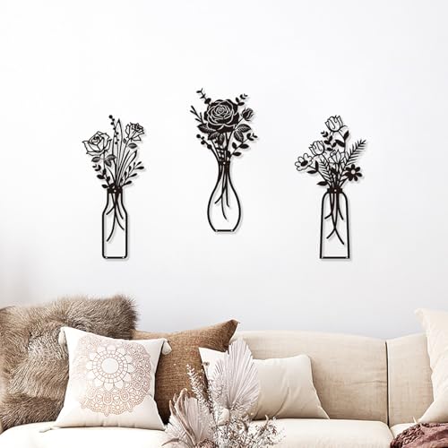 Wcro Metal Flowers Wall Decor,3 Pcs Rose Design 14 inch Metal Wall Art. - color: Black-Rose