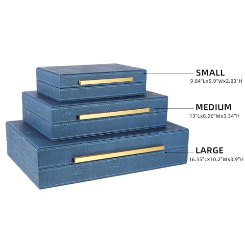 Decorative Storage Boxes with Lids, Decorative Boxes for Home Decor, Faux Shagreen Decorative Box for Stacking Jewelry, Photo, Memory, Storage Boxes, Set of 3 (Blue) - color: Blue
