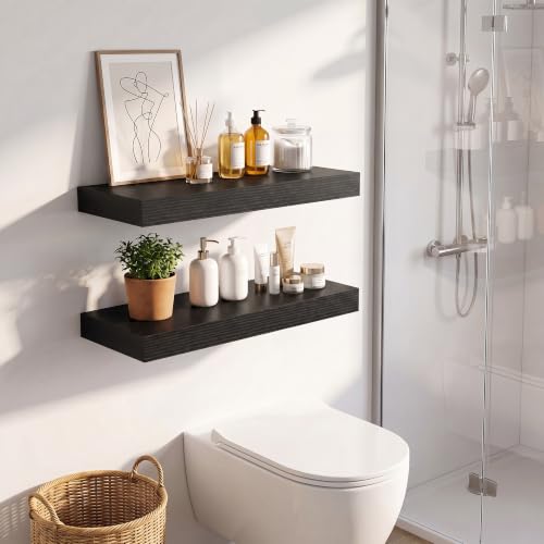 Vivelove 8 Inch Deep Floating Shelves Black, 16 x 8, Set of 2 - color: Black, size: 16"Wx8"Dx1.4"H