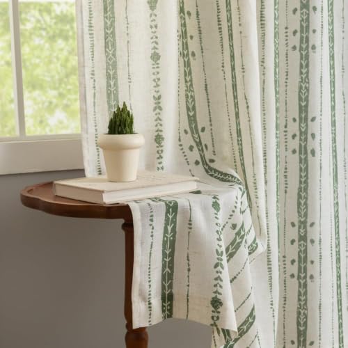 Green Boho Linen Curtains for Living Room 63 Inch Length 2 Panels - color: Green, size: 52"W x 63"L (Pack of 2)