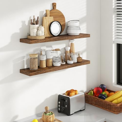 Acovy 36 Inch Floating Shelves, 8 Inch Deep Floating Shelves for Wall, Hanging Shelf with Invisible Brackets, Deep Shelves for Bathroom, Bedroom, Living Room, Brown, Set of 2 - color: Brown, size: 8"Wx36"L-2pcs