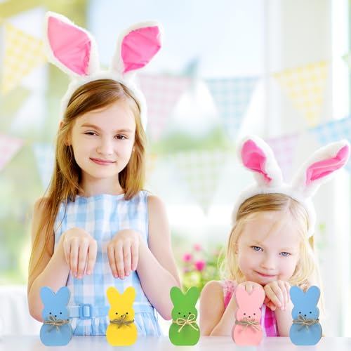 Easter Decorations, Himmel 4PCS Peeps Decor, Easter Wooden Signs for Tiered Tray, Easter Table Decorations Rustic Freestanding Tabletop for Indoor Gift and Dinning Room