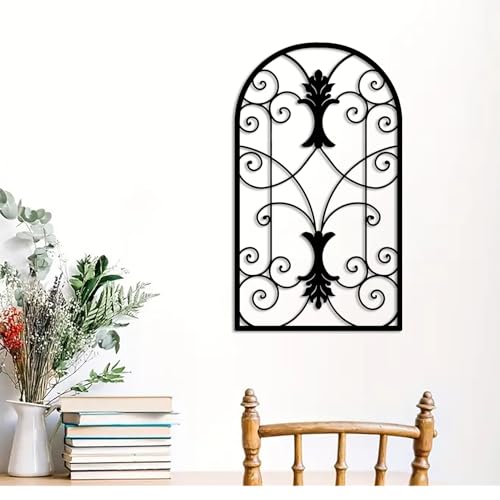 DUOOLN Metal Scroll Wall Art Decor, Modern Abstract Iron Sign for Bathroom - color: Black - Arched Scroll