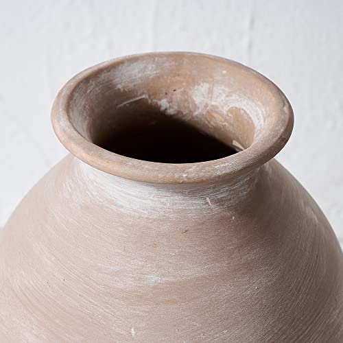 Ceramic Rustic Farmhouse Vase, 9.2 inch Whitewashed Terracotta Vase - color: Terracotta White
