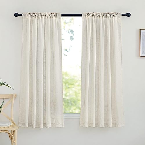 NICETOWN Natural Linen Curtains for Bedroom 63 inches Long, Rustic Rod Pocket & Back Tab Semi Sheer Privacy Added Window Treatments Light Filtering Drapes for Kids Room, W42 x L63, 2 Panels - color: Natural, size: 42"W x 63"L (Pack of 2)