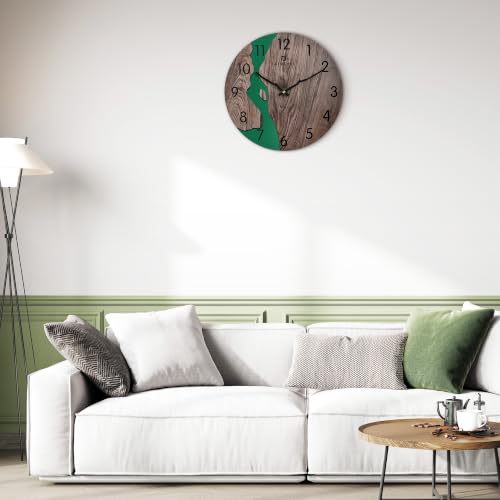 Lafocuse 12 Inch Brown and Green Wooden Vintage Wall Clock for Kitchen - color: Brown & Green