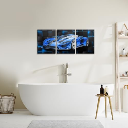 Feelyou Race Car Wall Art 12" x 16" x 3 - color: Pale Blue