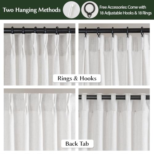Semi Sheer Pinch Pleated Linen Curtains for Living Room 96 Inches, White - color: White, size: 40"W x 96"L (Pack of 2)