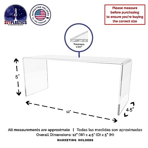 Marketing Holders 4 Pack Acrylic Riser Display Stand Platform Clear 12" x 4.5" Rectangular Tabletop Showcase Pedestal for Collectible Merchandise Figures and Figurines - size: 12"W x 5"H