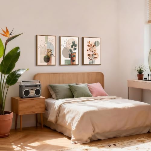 WENGTIAO Boho Neutral Abstract Botanical Framed Canvas Wall Art 16"x24"x3 - color: Boho Neutral Abstract Botanical, size: 16"x24"x3Pcs