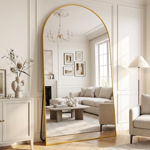 Antok 82" x 44" Arched Full Length Floor Mirror, Aluminum Frame, Gold - color: Gold, size: 82"L x 44"W