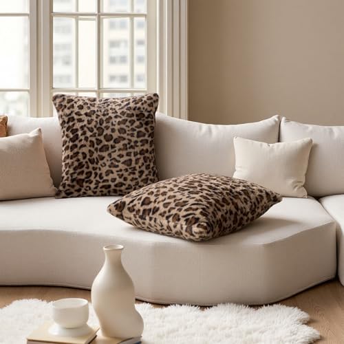 Cheetah Pillow Covers 18x18, Faux Fur Leopard Print Pillow Cases Set of 2 - size: 18" x 18" (Pack of 2)