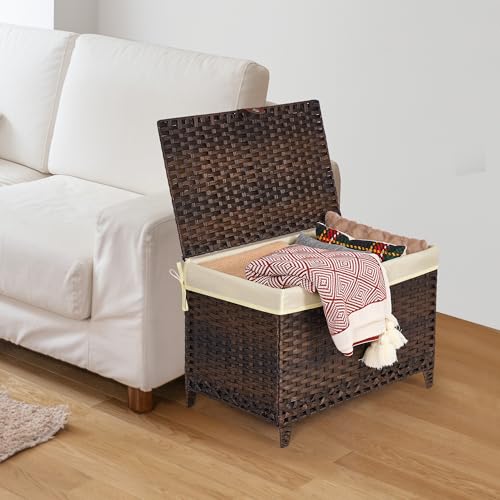 Wicker Storage Basket with Lid, 105L Shelf Basket with Removable Liner Bag - color: Brown, size: 105L