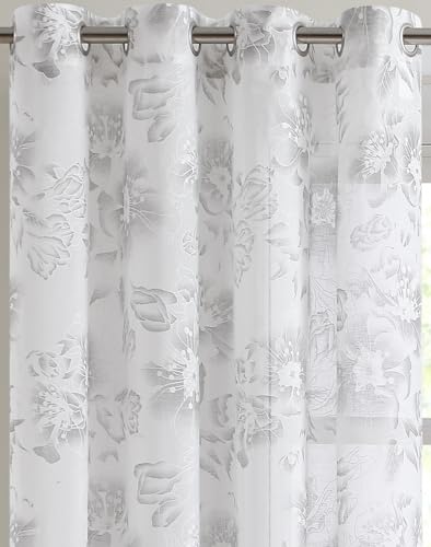 LinenZone 54x63 White Curtains with Charcoal Print. (Flora 54x63 Charcoal) - color: Charcoal, size: 54"W x 63"L (Pack of 2)