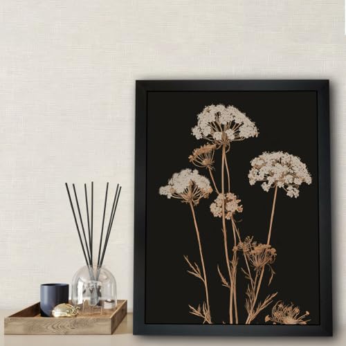 Framed Canvas Wall Art Botanical Flower Painting Vintage Herb Print Poster Minimalist Plant Picture Gallery Wrapped Artwork Wall Decor 8x10 Inch Ready to Hang - color: Black herbaceous plant