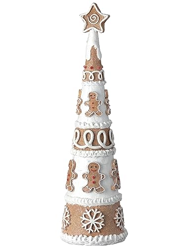 One Holiday Way 12.5-Inch Faux Gingerbread Cone Christmas Tree Tabletop Decoration – Table Xmas Party Centerpiece Figurine w/Decorative Snow Frosting – Festive Elegant Winter Mantel Shelf Home Decor