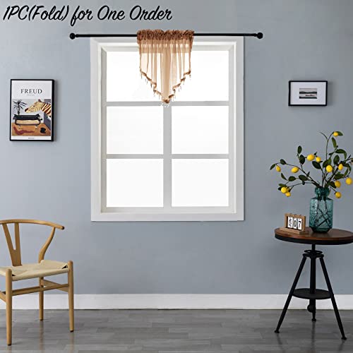 Beaded Sheer Valance Curtains for Living Room,Rod Pocket Farmhouse Window Valance, Bead Trim Tassel Voile Sheer Curtain Valance for Bedroom Bathroom Cafe 51x24 Inches (Brown) 1PC - color: Brown