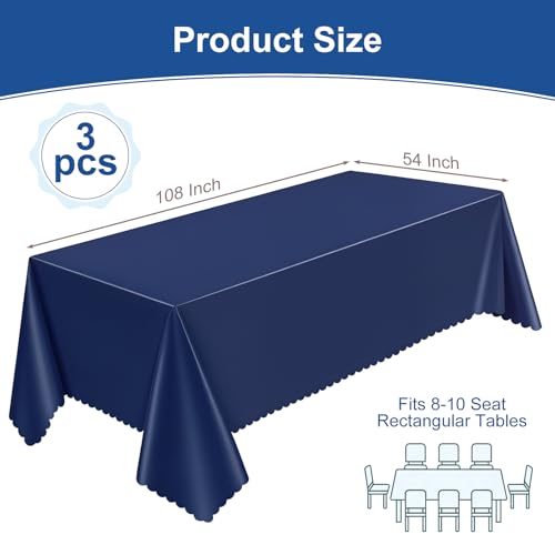 NatNarr 3 Pcs Navy Blue Plastic Tablecloths, Scalloped Blue Table Cloth - color: Navy Blue, size: 3 Pack