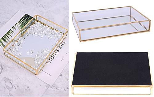 Sooyee Gold Rectangle Mirror Tray, Metal and Glass Fragrance Tray, 12"x8" - color: Gold
