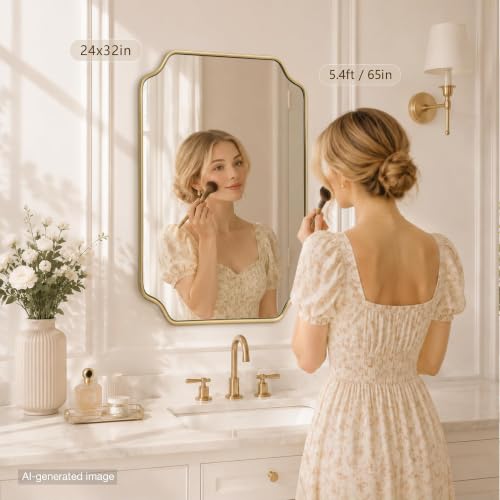 Besdomus Gold Modern Bathroom Mirror: 24"x32" Minimalist Vanity Wall Mirror - color: Gold, size: 32"L x 24"W