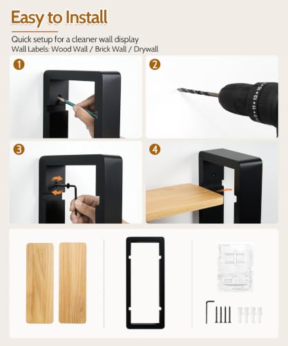 SUMGAR Floating Shelves for Wall Wood, 2 Tier Adjustable Plant Shelf Unit - color: Black&wooden, size: 2 Tier 16in