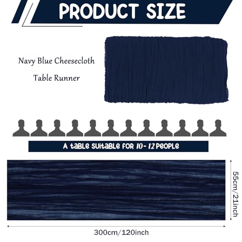 2 Pack 120 Inch Navy Blue Cheesecloth Table Runner Boho Rustic Gauze Sheer Romantic 10 FT Long Cheese Cloth Table Runner for Bridal Baby Shower Wedding Party Birthday Holiday Home Easter Decor - color: Navy Blue
