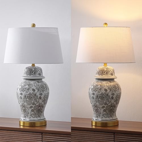 JONATHAN Y Ellis Chinoiserie Ginger Jar Table Lamp 29.5", Gray/White - color: Gray/White
