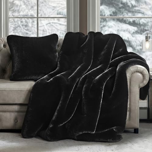 EverGrace Faux Chinchilla Fur Throw Blanket, 50"x60", Black Noir Mink - color: Black Noir Mink, size: 50"x60"