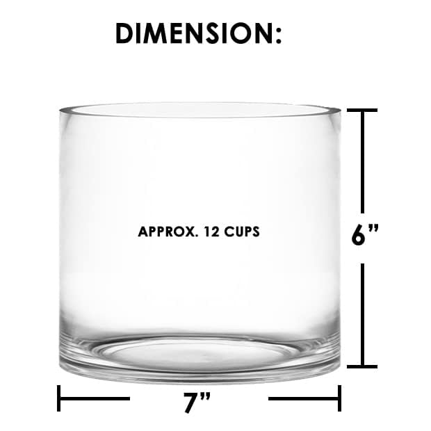 CYS Excel Glass Cylinder Vase – 7" Wide x 6" Tall | Best for 3” Pillar Candles and Floating Candles | Hurricane Candle Holder & Flower Centerpiece - size: 7" wide x 6" tall