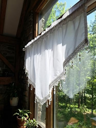 Molaxhome Swag Curtain Scalloped Curtain Valance Drape Sheer Lace Panel 1pc - color: Cloth White